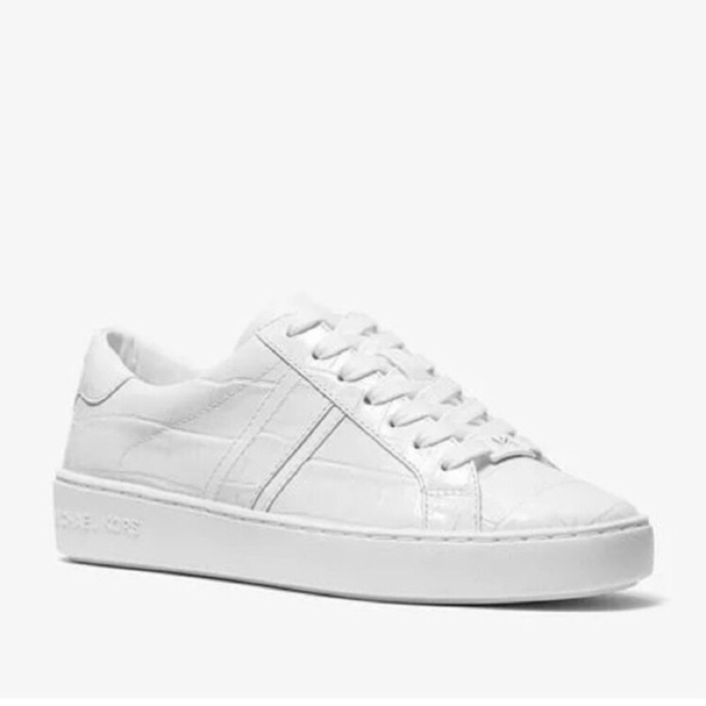 Michael Kors Optic White Embossed Leather Sneakers
